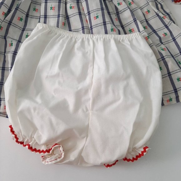 Vtg Blue Embroidered RW&B Picnic Plaid Dress Summer Playsuit w Matching Hat - Picture 5 of 10